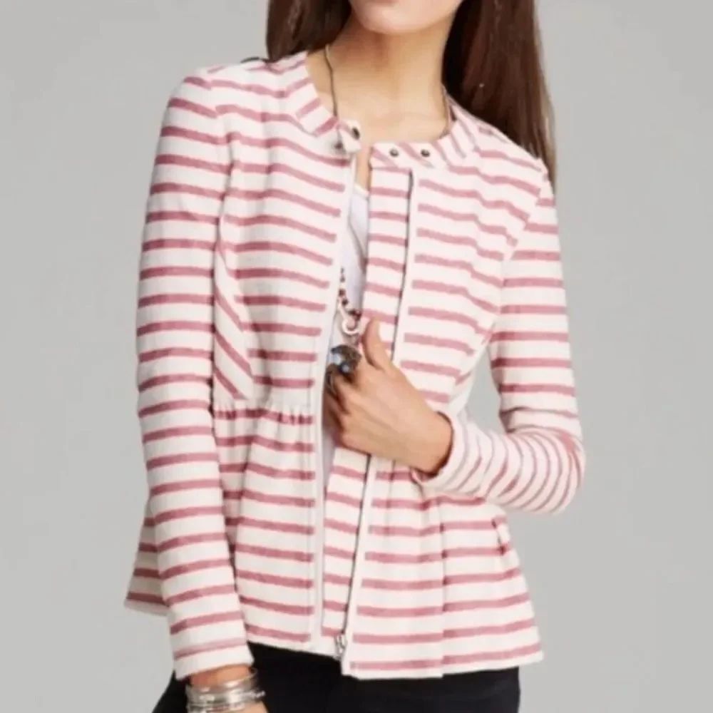 Free People Red And Off White Striped Jacket, Size Small, Like New